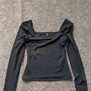 Express XS Black Body Contour Long Sleeve Square Neck Top